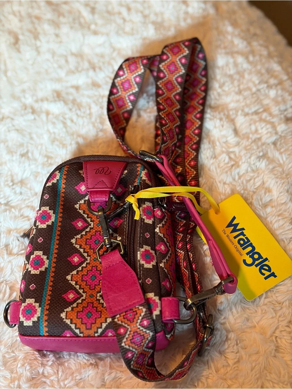 Wrangler Brown and Pink Geometric Crossbody Bag